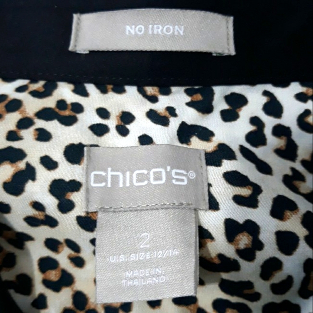Chico's 100% Cotton Leopard Print Button-Up Shirt With Sleeves Size 2 (Large) - Picture 6 of 13